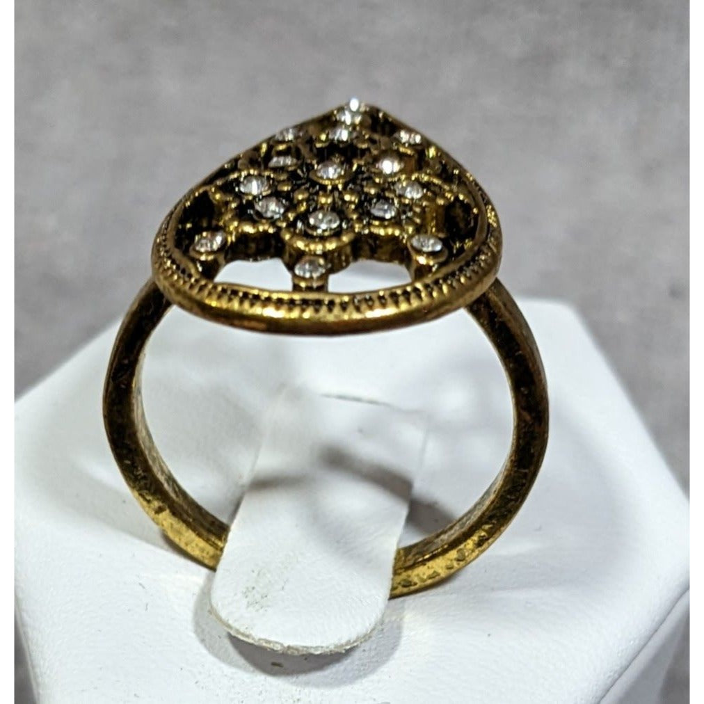 Bohemian Glam Teardrop Rhinestone Gold Tone Ring Size 8
