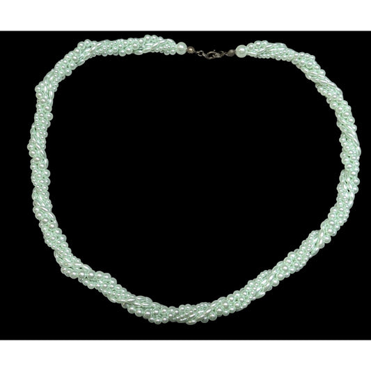 Vintage Whimsical Pastel Blue Faux Pearl Torsade Necklace