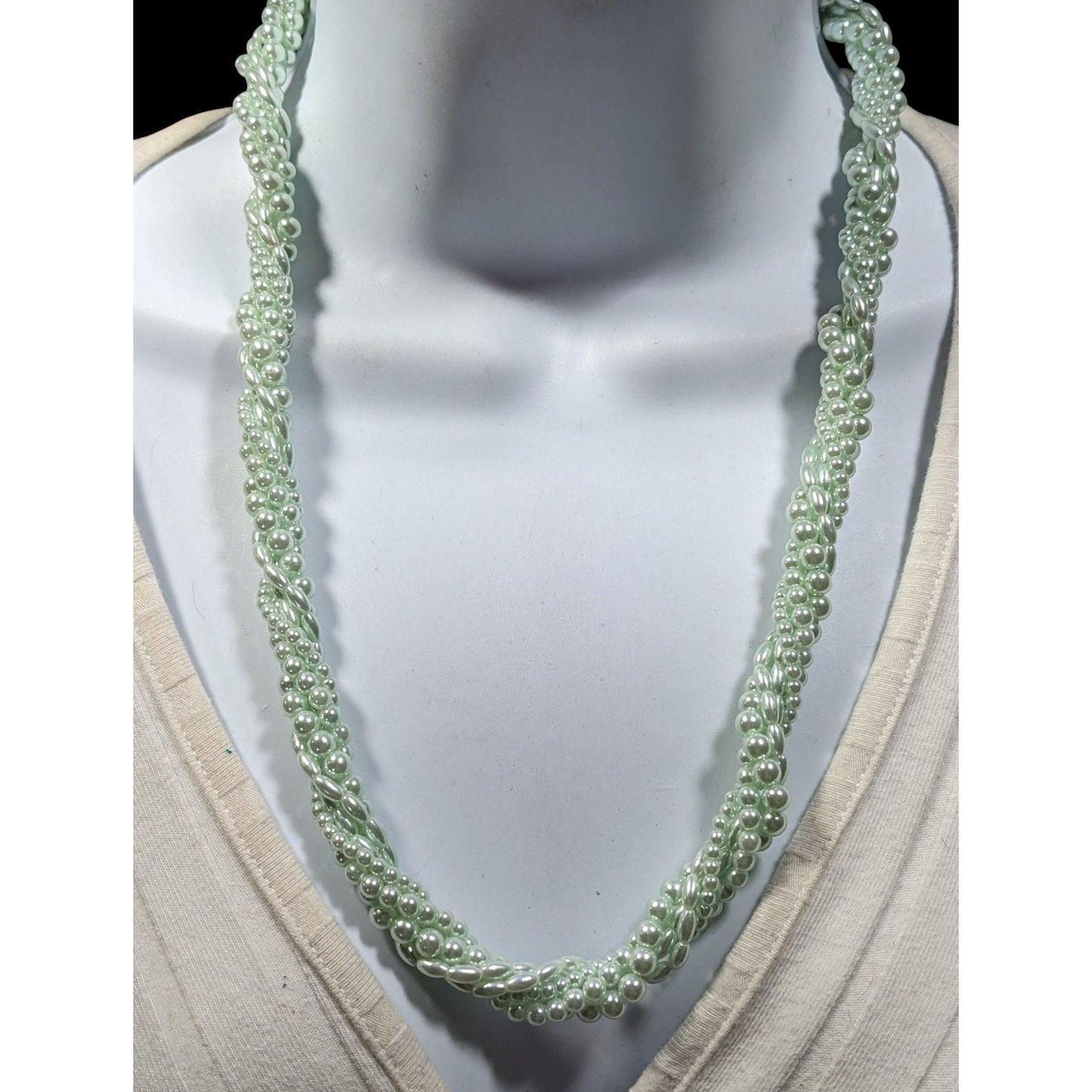 Vintage Whimsical Pastel Blue Faux Pearl Torsade Necklace