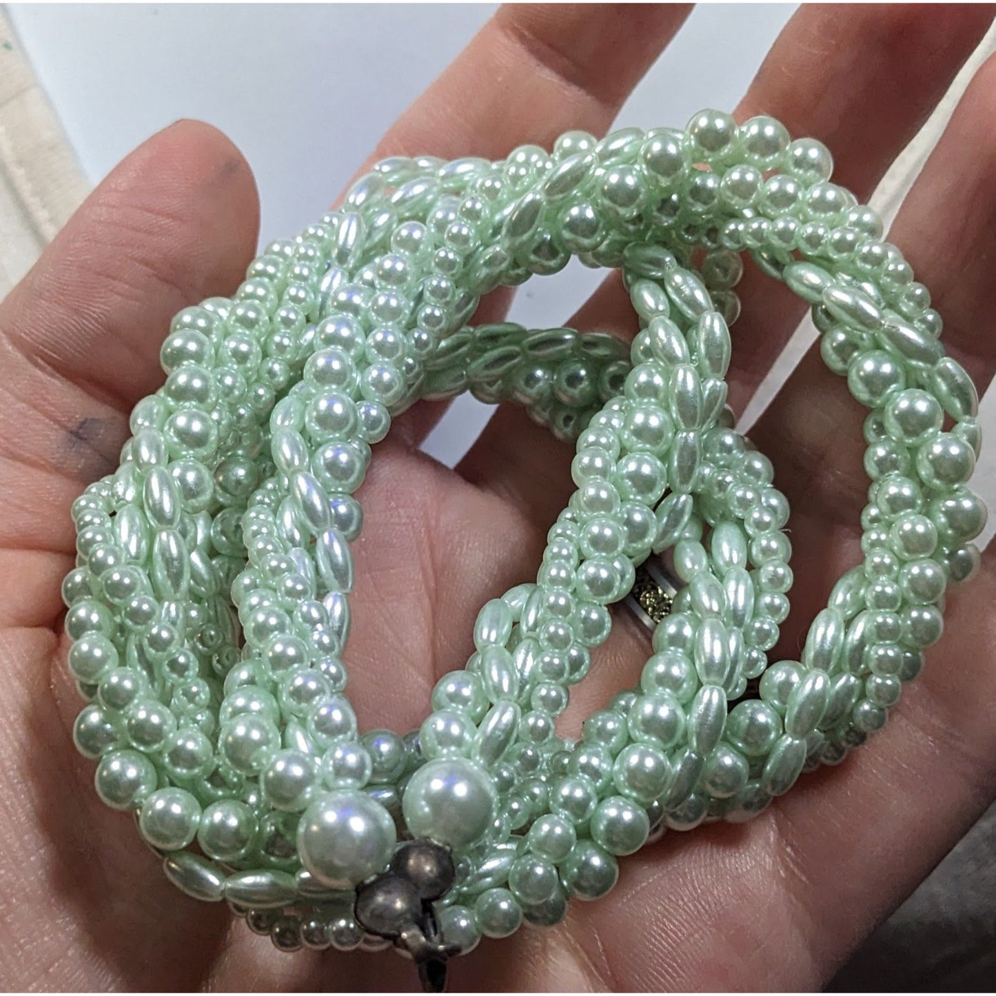 Vintage Whimsical Pastel Blue Faux Pearl Torsade Necklace