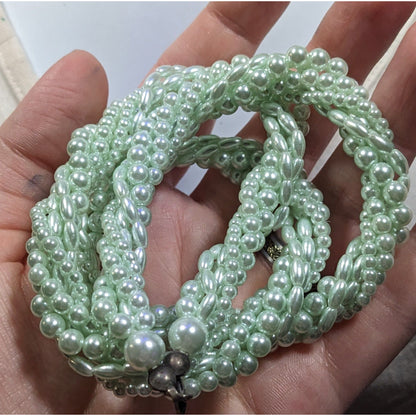 Vintage Whimsical Pastel Blue Faux Pearl Torsade Necklace