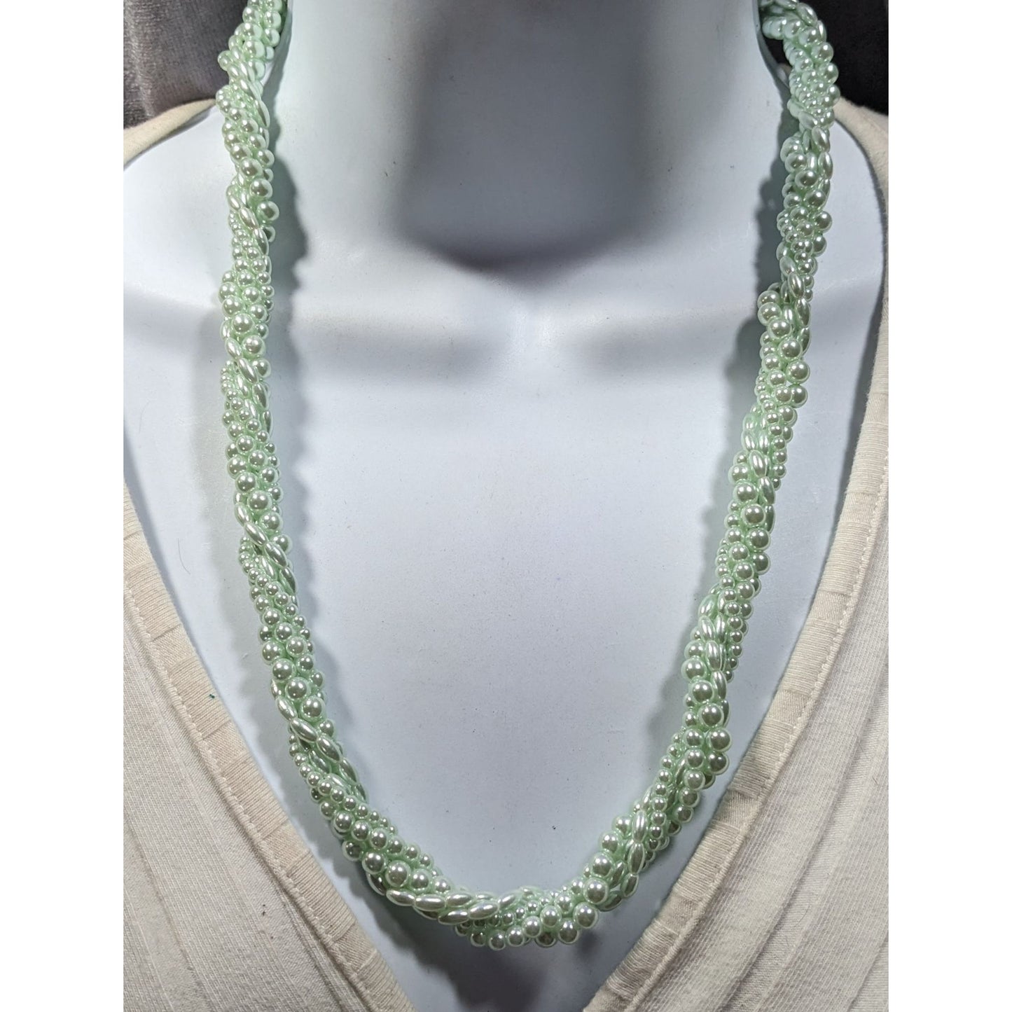 Vintage Whimsical Pastel Blue Faux Pearl Torsade Necklace