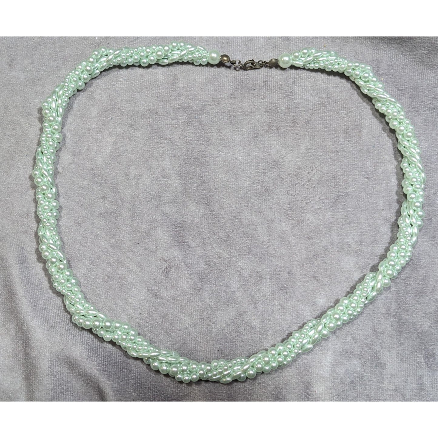 Vintage Whimsical Pastel Blue Faux Pearl Torsade Necklace