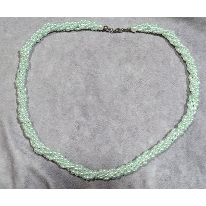 Vintage Whimsical Pastel Blue Faux Pearl Torsade Necklace