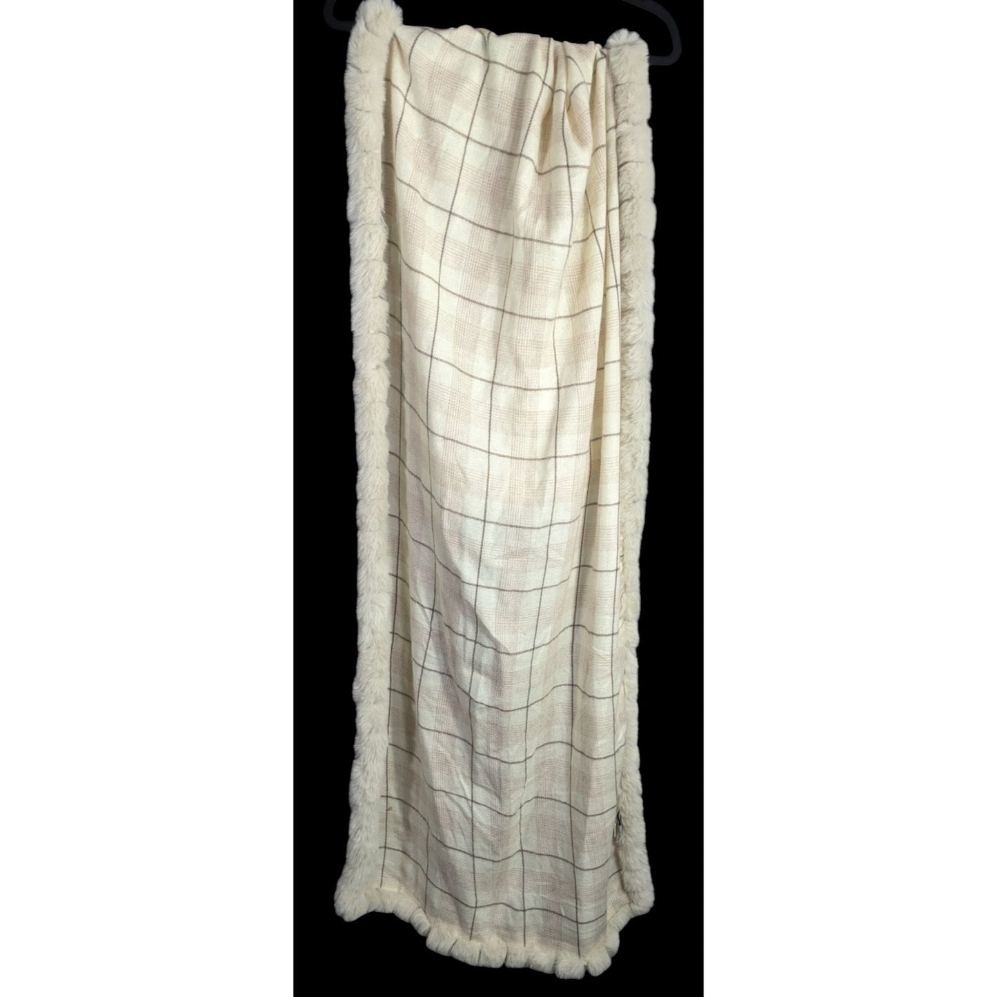 Belle Fare Premium Faux Fur Trimmed Wool-Blend Shawl Wrap Plaid Pattern