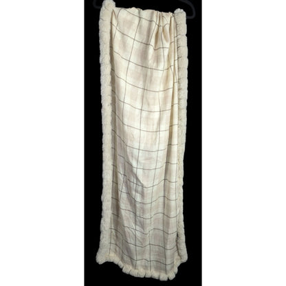 Belle Fare Premium Faux Fur Trimmed Wool-Blend Shawl Wrap Plaid Pattern