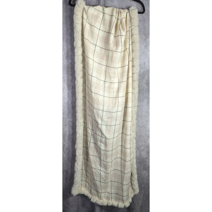 Belle Fare Premium Faux Fur Trimmed Wool-Blend Shawl Wrap Plaid Pattern