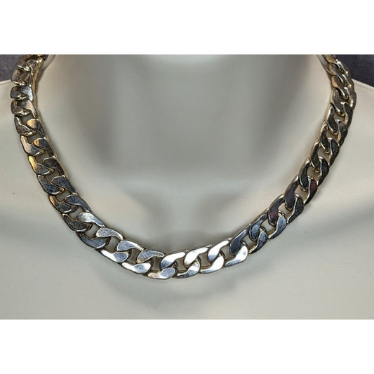 Grung Gold Silver Tone Chunky Curb Chain Necklace Two Tone Industrial Punk Statement Jewelry