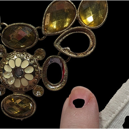 Vintage Floral Yellow And White Beaded Statement Necklace