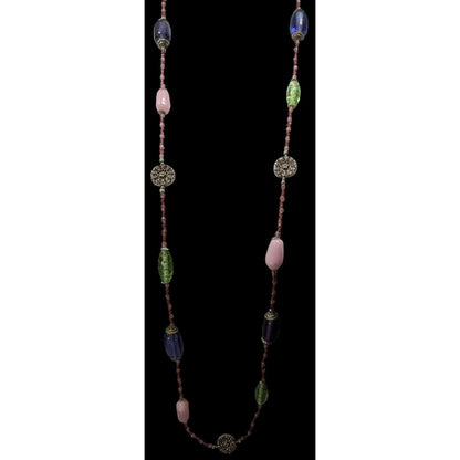 Handmade Vintage Green And Purple Glass Station Necklace