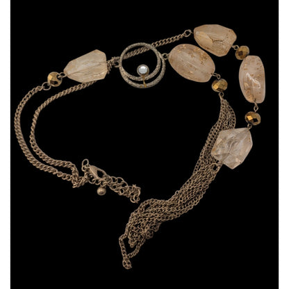 Boho Glam Gold Tone Crystal Chunky Bead Layered Chain Long Statement Necklace