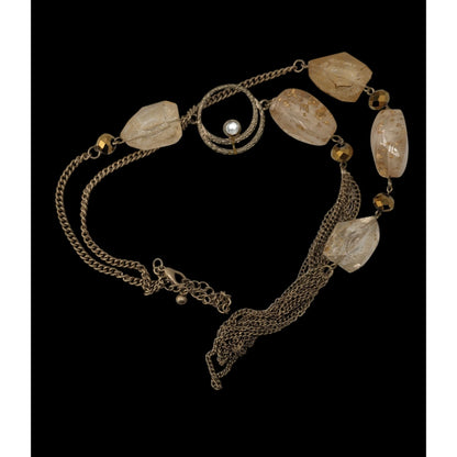 Boho Glam Gold Tone Crystal Chunky Bead Layered Chain Long Statement Necklace