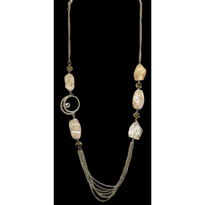 Boho Glam Gold Tone Crystal Chunky Bead Layered Chain Long Statement Necklace