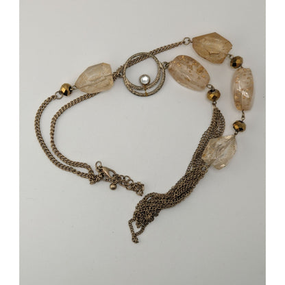 Boho Glam Gold Tone Crystal Chunky Bead Layered Chain Long Statement Necklace