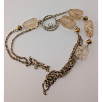 Boho Glam Gold Tone Crystal Chunky Bead Layered Chain Long Statement Necklace