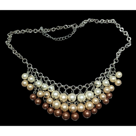 Elegant Multicolor Faux Pearl Cascade Necklace With Silver-Tone Chain