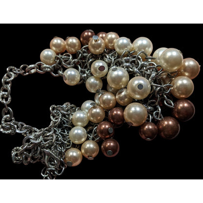 Elegant Multicolor Faux Pearl Cascade Necklace With Silver-Tone Chain