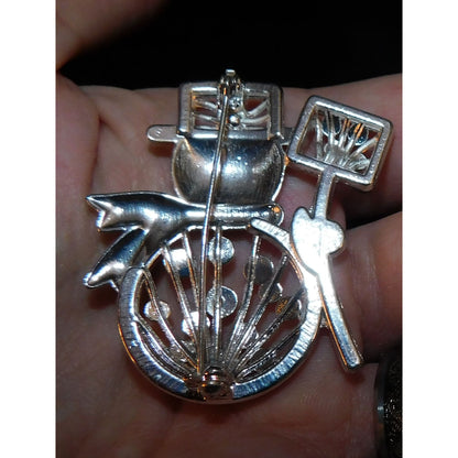 Vintage Snowman Brooch With Aurora Borealis Rhinestones