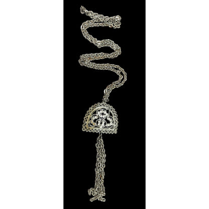 Vintage Etruscan Style Filigree Pendant And Tassel Necklace