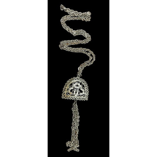Vintage Etruscan Style Filigree Pendant And Tassel Necklace