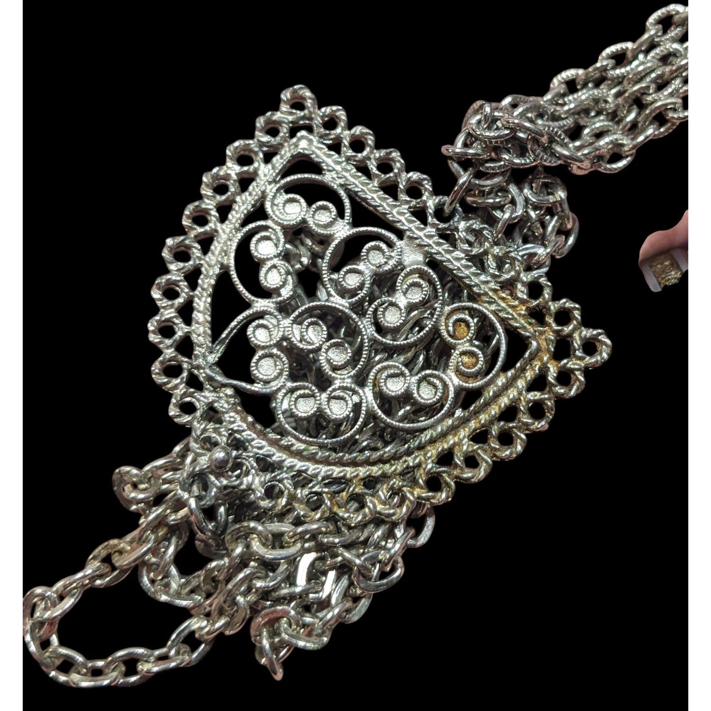 Vintage Etruscan Style Filigree Pendant And Tassel Necklace