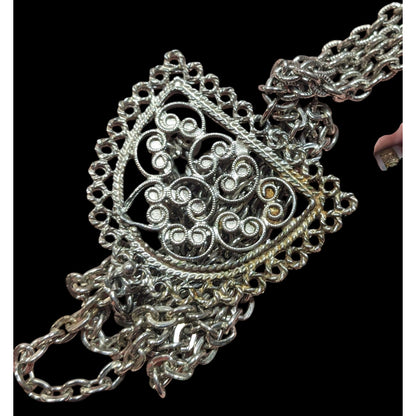 Vintage Etruscan Style Filigree Pendant And Tassel Necklace