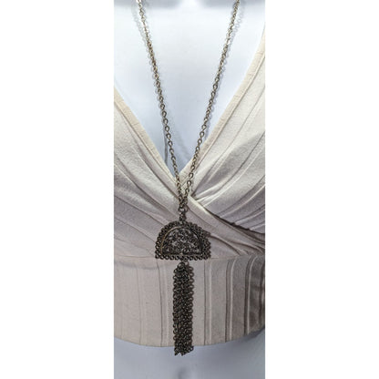 Vintage Etruscan Style Filigree Pendant And Tassel Necklace