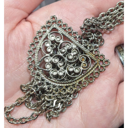 Vintage Etruscan Style Filigree Pendant And Tassel Necklace