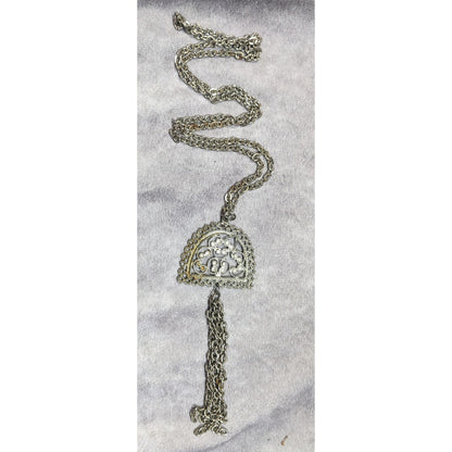 Vintage Etruscan Style Filigree Pendant And Tassel Necklace