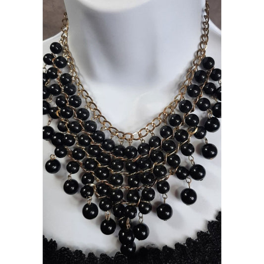 Chunky Glam Goth Black Beaded Statement Necklace
