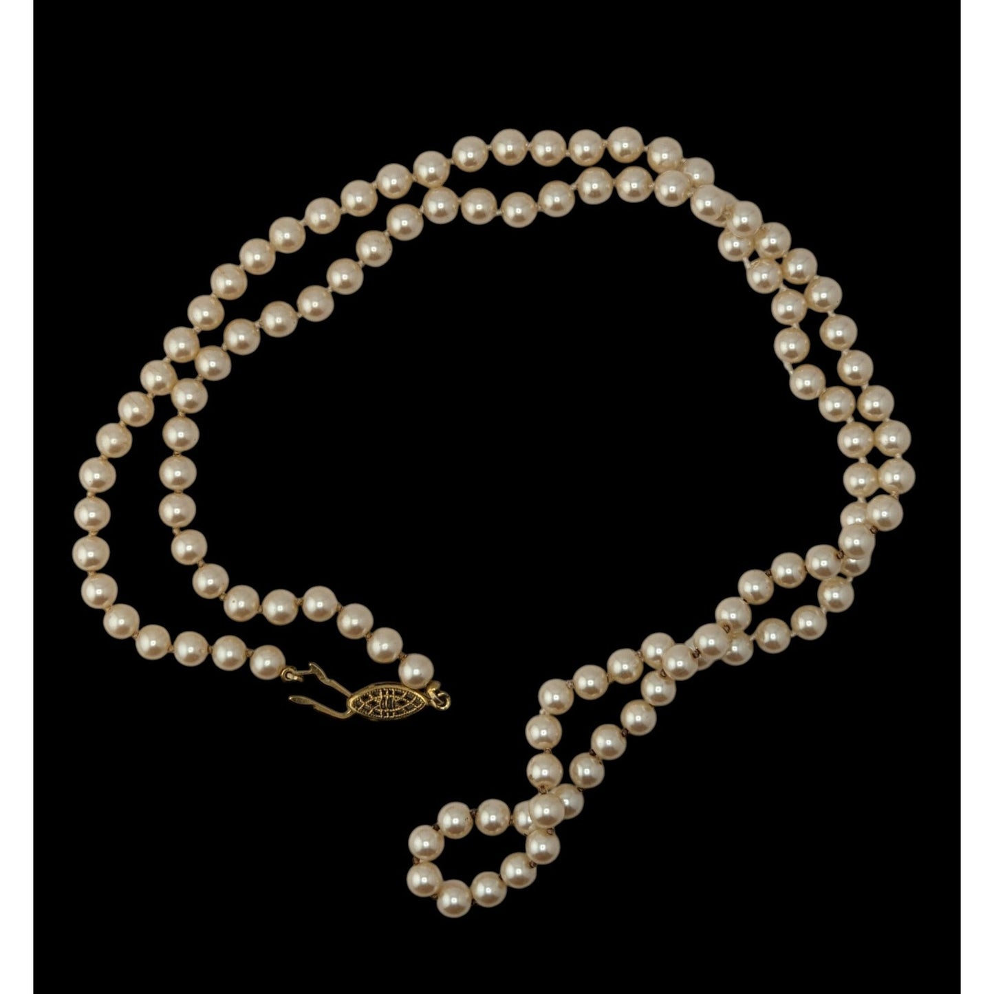 Vintage Hand Knotted Faux Pearl Necklace Cream Gold Elegant Jewelry