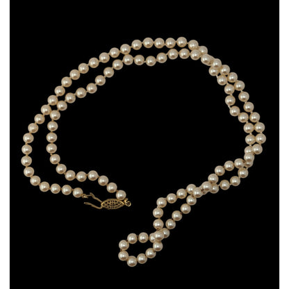 Vintage Hand Knotted Faux Pearl Necklace Cream Gold Elegant Jewelry