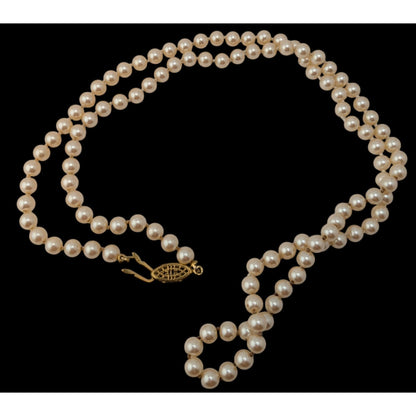 Vintage Hand Knotted Faux Pearl Necklace Cream Gold Elegant Jewelry