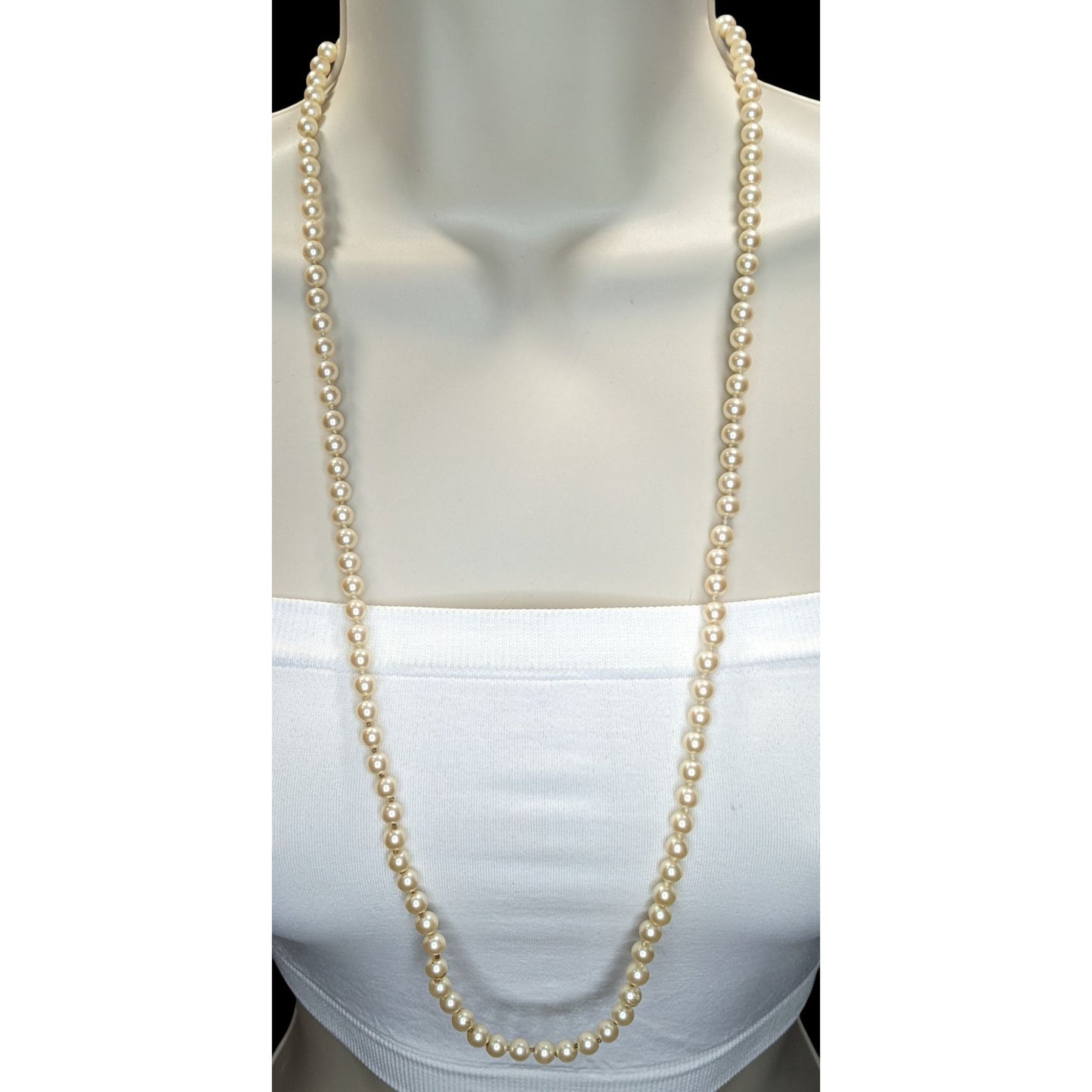 Vintage Hand Knotted Faux Pearl Necklace Cream Gold Elegant Jewelry