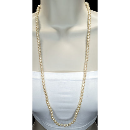 Vintage Hand Knotted Faux Pearl Necklace Cream Gold Elegant Jewelry