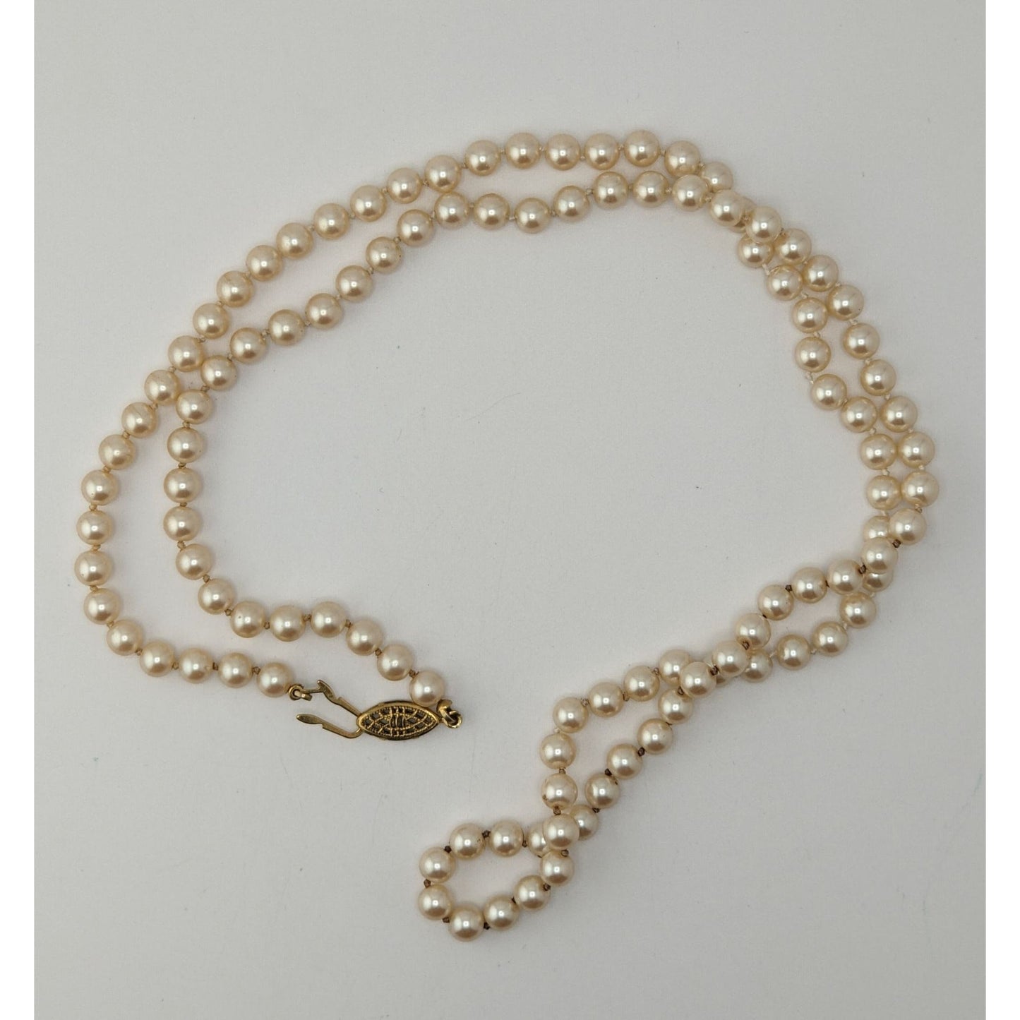 Vintage Hand Knotted Faux Pearl Necklace Cream Gold Elegant Jewelry