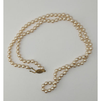 Vintage Hand Knotted Faux Pearl Necklace Cream Gold Elegant Jewelry