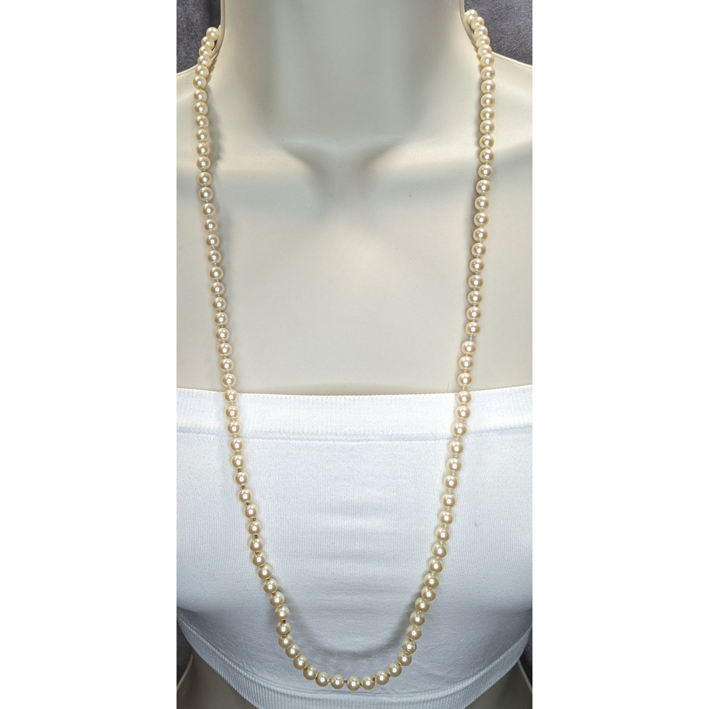 Vintage Hand Knotted Faux Pearl Necklace Cream Gold Elegant Jewelry