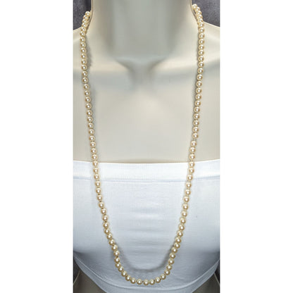 Vintage Hand Knotted Faux Pearl Necklace Cream Gold Elegant Jewelry