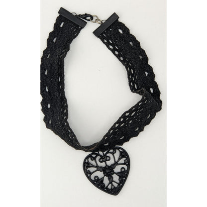 Black Lace Heart Choker Gothic Romantic Filigree Pendant Necklace