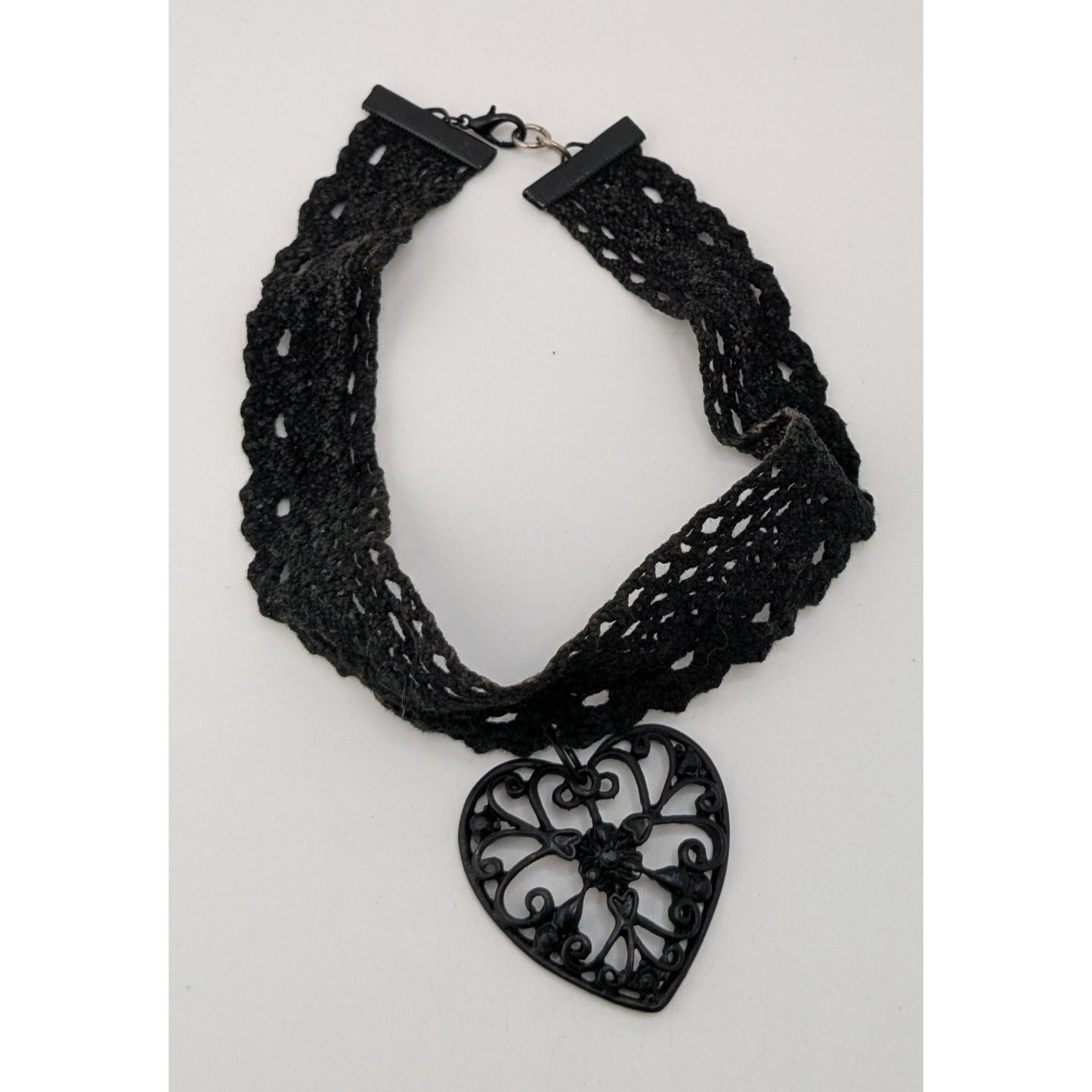 Black Lace Heart Choker Gothic Romantic Filigree Pendant Necklace