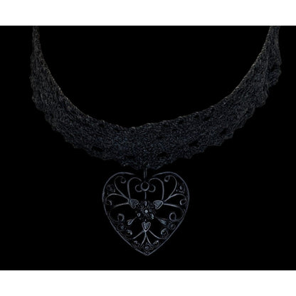 Black Lace Heart Choker Gothic Romantic Filigree Pendant Necklace