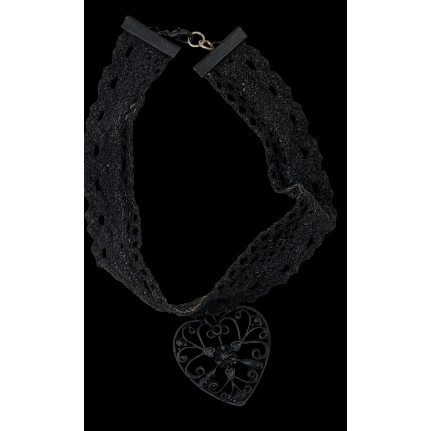 Black Lace Heart Choker Gothic Romantic Filigree Pendant Necklace
