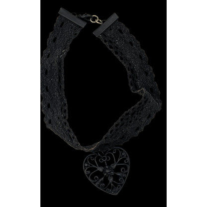 Black Lace Heart Choker Gothic Romantic Filigree Pendant Necklace