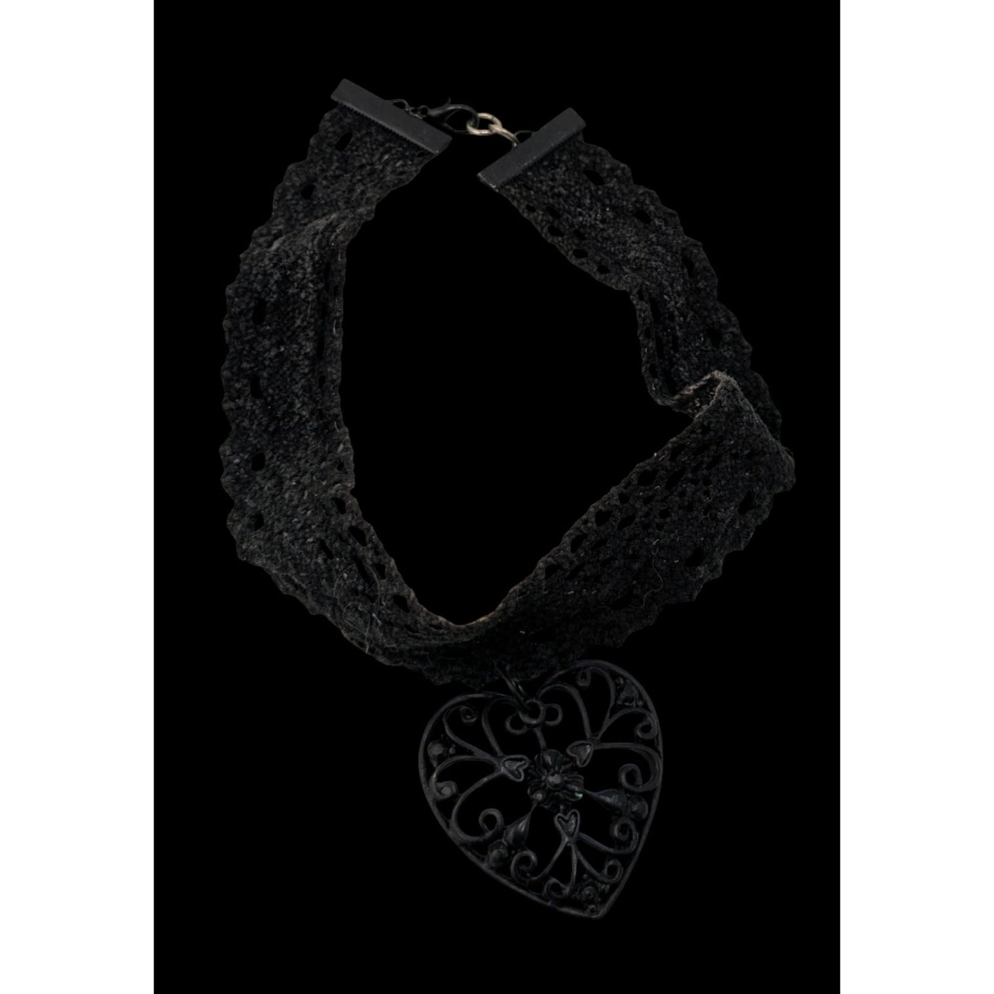 Black Lace Heart Choker Gothic Romantic Filigree Pendant Necklace