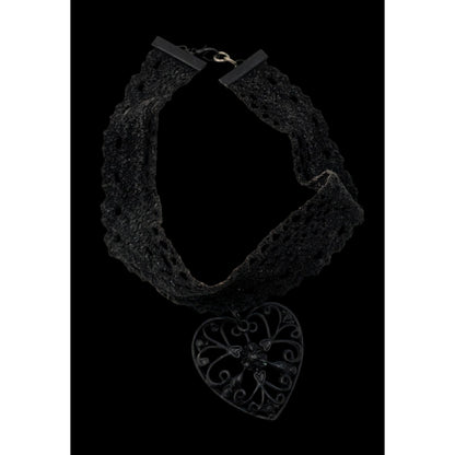 Black Lace Heart Choker Gothic Romantic Filigree Pendant Necklace