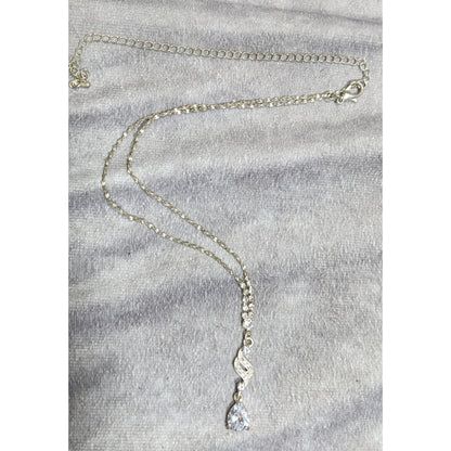Vintage Bridal Princess Gemmed Silver Tone Drop Necklace