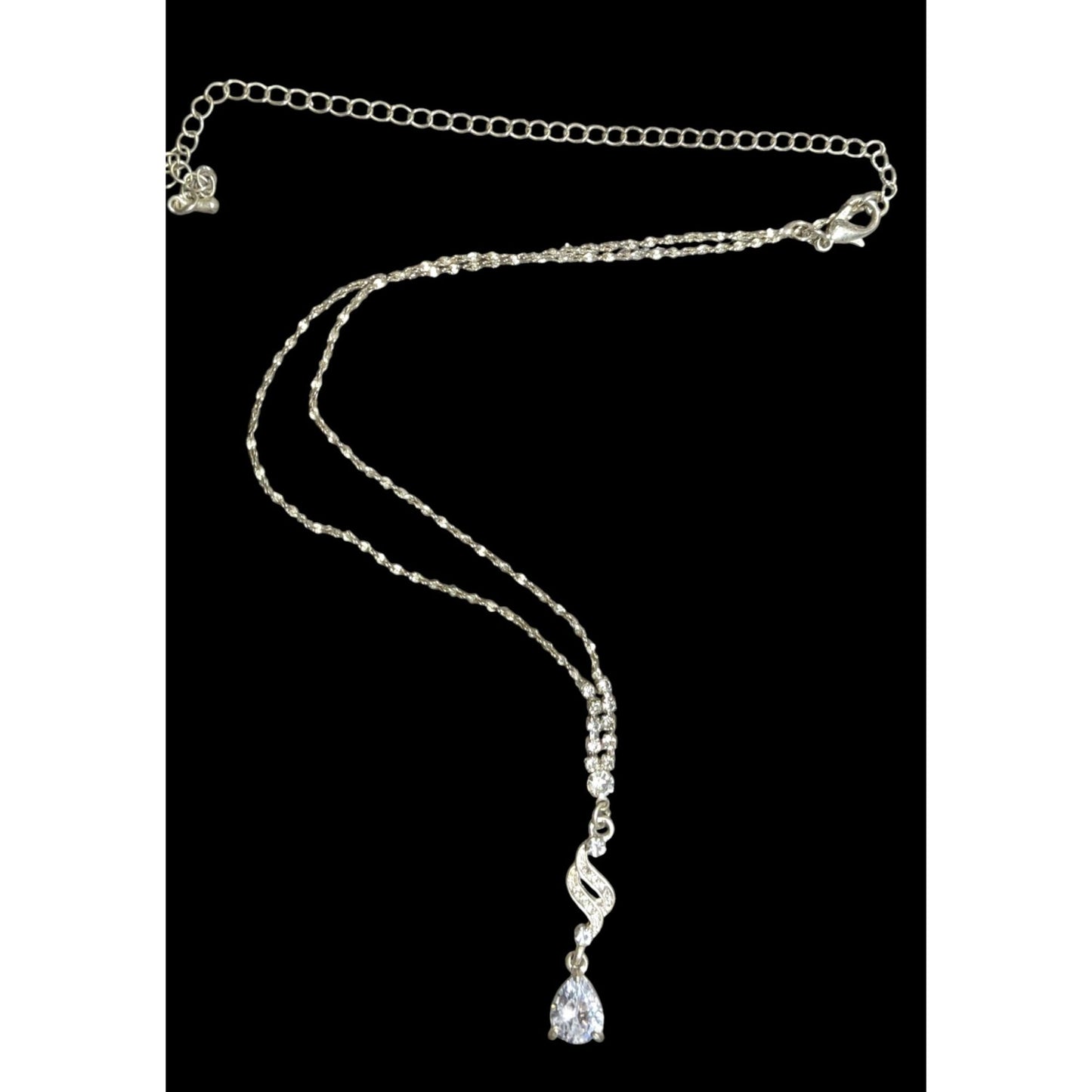 Vintage Bridal Princess Gemmed Silver Tone Drop Necklace