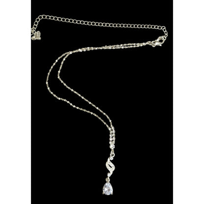 Vintage Bridal Princess Gemmed Silver Tone Drop Necklace