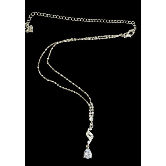 Vintage Bridal Princess Gemmed Silver Tone Drop Necklace